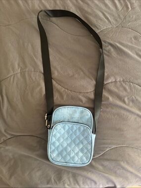 Quilted Light Blue Crossbody Bag with Adjustable Strap